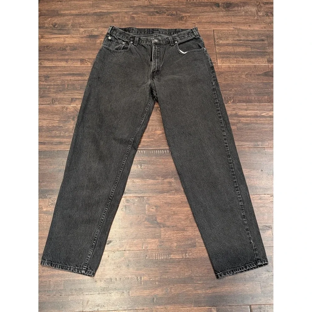 Vintage Black Denim Jeans Mens 33x32 Black Straight Leg Zip Fly Made in USA 90s
